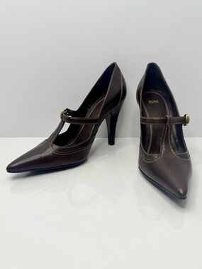 Hugo Boss ‘Suzue’ Goatskin Leather T-Strap Heels